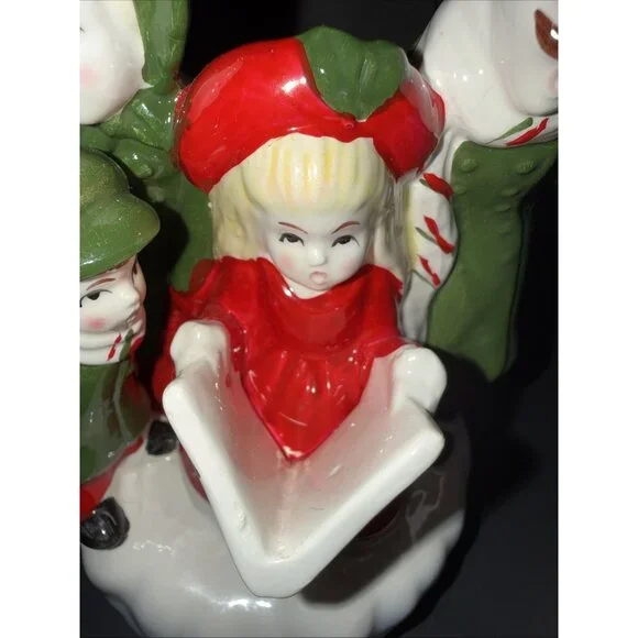 Christmas Carolers Music Box Vintage Ceramic Silent Night Rotates Works 8”Lx5”W - Picture 4 of 16